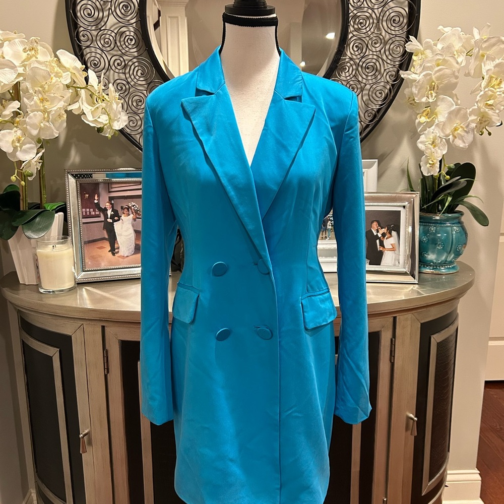 7 For All Mankind Turquoise Double-Breasted Blazer